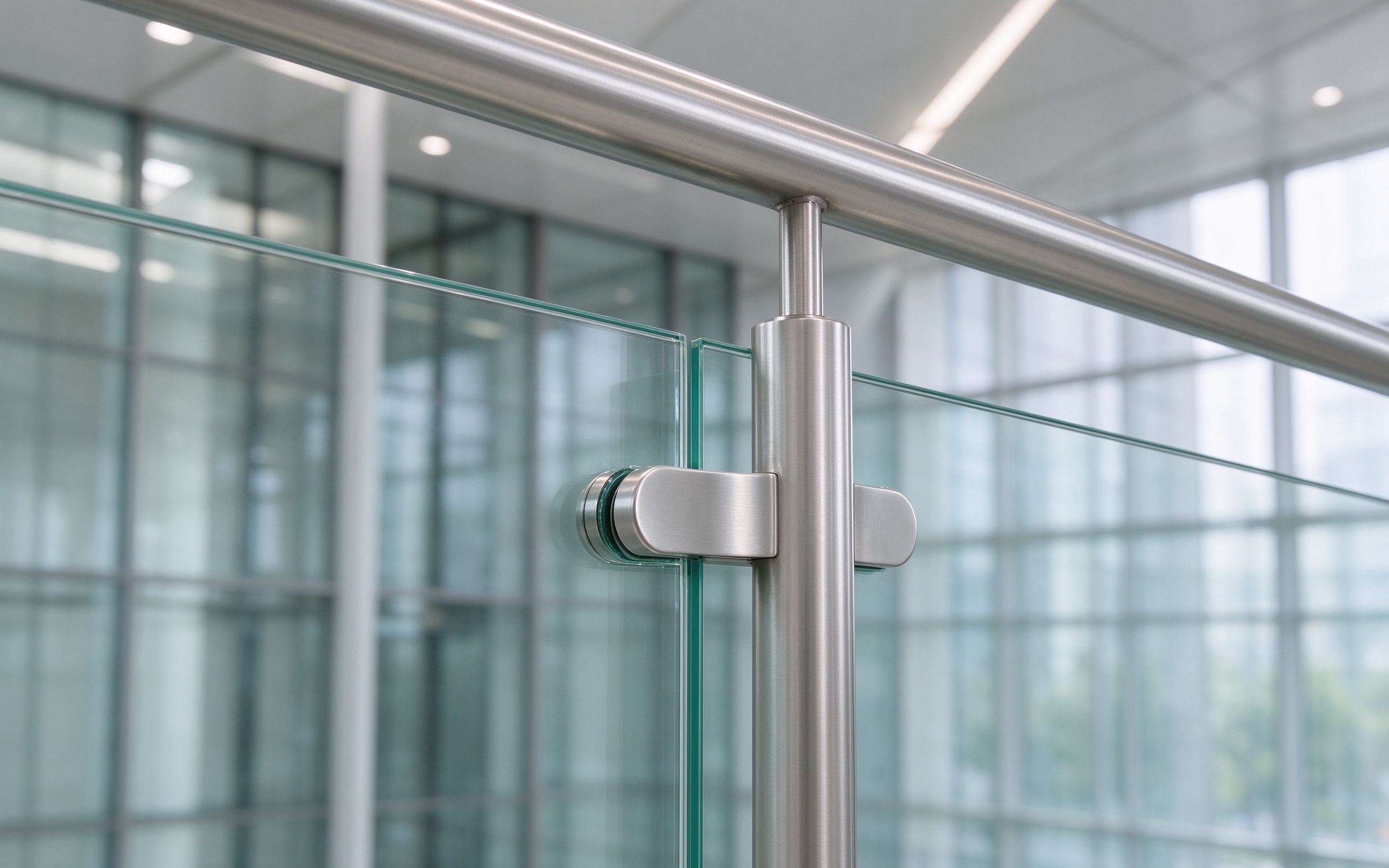 Stainless steel balustrade glass clamp detail