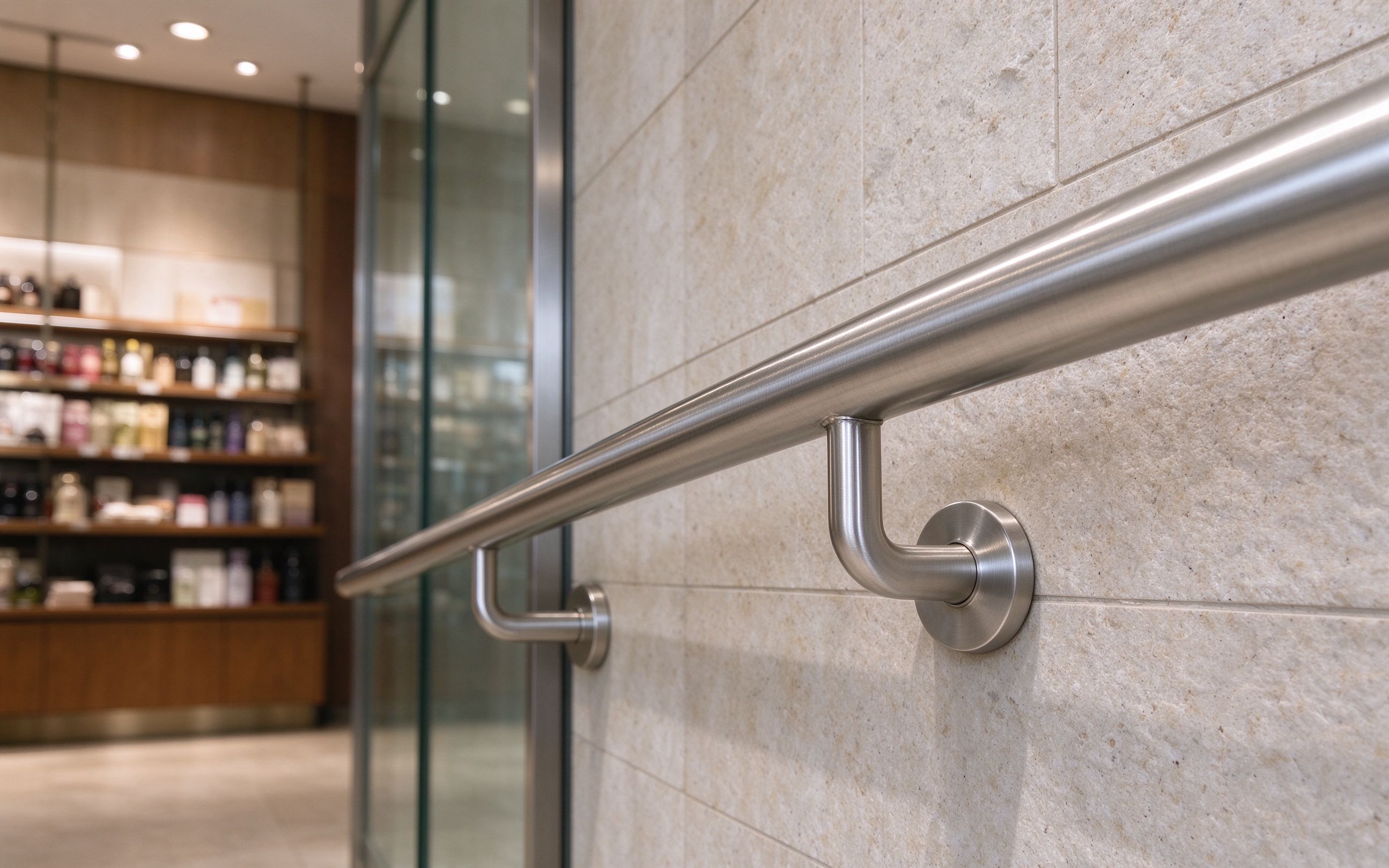 Stainless steel handrail wall mount detail